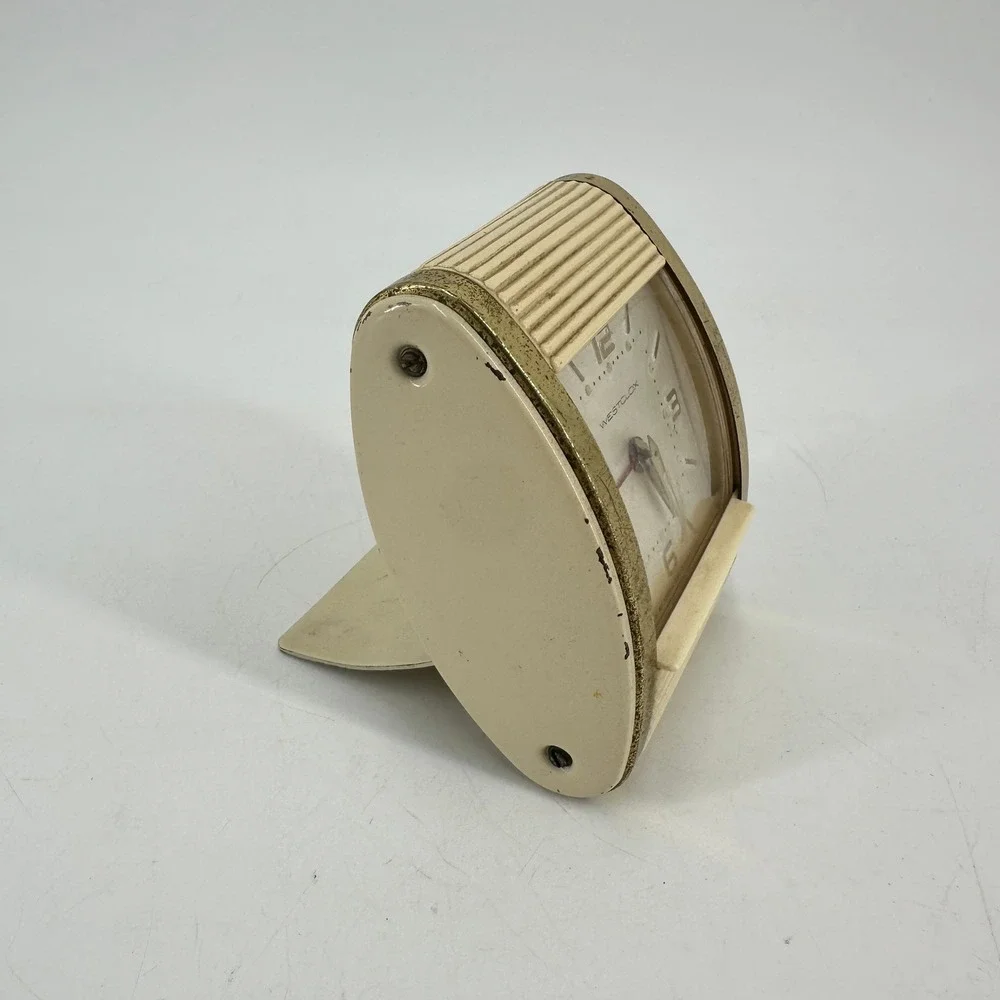 Vintage Westclox Travel Alarm Clock Gold Tone Cream Wind Up MCM Working
